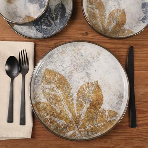 Multicolor Leaf Design Ceramic Dinnerware Set for 4 - 16 Pieces, Microwave & Dishwasher Safe