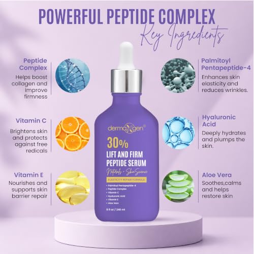 DERMAXGEN 8 Fl Oz Peptide Face Serum with Vitamin C & Hyaluronic Acid – Anti-Aging, Firming & Rejuvenating