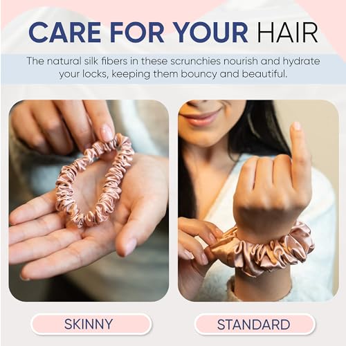 Silk Scrunchies 3 Pack - Rose Regular - 100% Mulberry Silk Hair Ties for Gentle Hold
