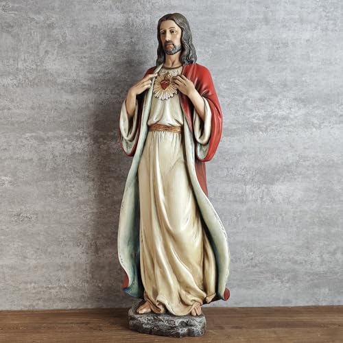 Full Color Sacred Heart of Jesus Statue - 16.7 Inch Religious Sculpture for Home & Worship