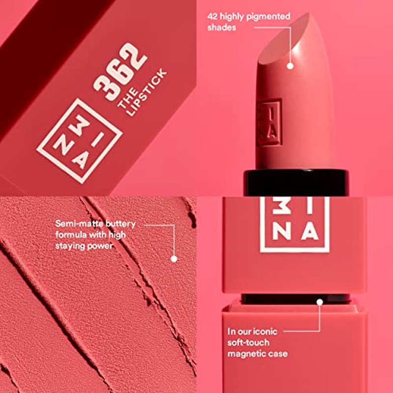 3Ina The Lipstick - Moisturizing Lipstick for Women - Semi-Matte Satin Finish with 5-Hour Long Wear - Highly Pigmented and Comfortable - 273-0.16 oz