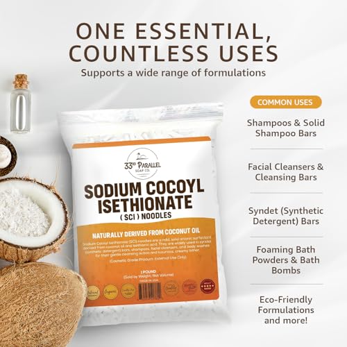 Sodium Cocoyl Isethionate (SCI) Noodles - Natural Sulfate-Free Cleanser for Shampoo Bars, Body Wash & Facial Cleansers - 1 Lb