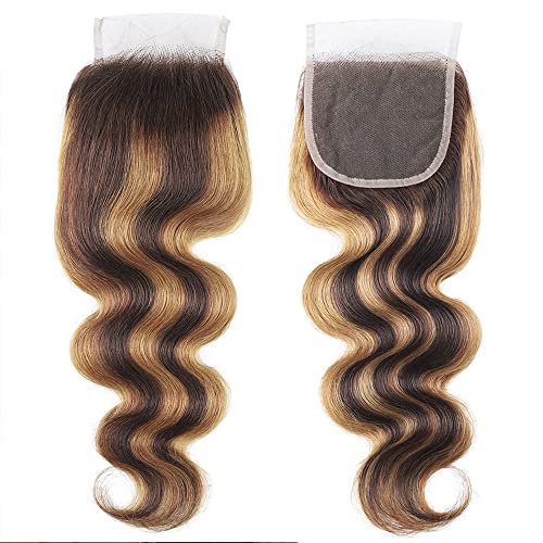 Pre Plucked Lace Closure 18 Inch Brazilian Virgin Human Hair with Baby Hair - Ombre 4/27 Swiss Lace Grade 9A