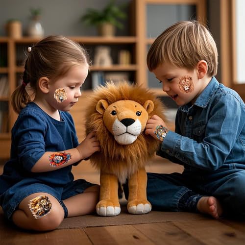 Lion Temporary Tattoos Stickers, Animal Tattoo Stickers for Kids, Birthday Party Favors Goodie Bag Fillers Supplies Decorations, Classroom School Prizes Rewards Gifts(8 Sheets)