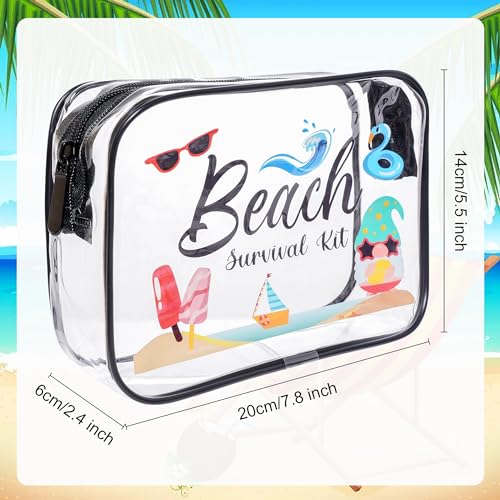 SUMERSHA 4Pcs Beach Clear Makeup Bags for Women Summer Beach Survival Kit Cosmetic Bags Waterproof PVC Toiletry Bags Portable Seaside Travel Pouch with Zipper for Lady Girls Summer Travel Vacation