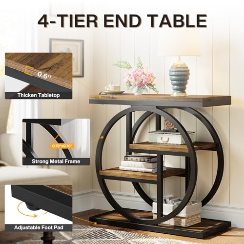 Tribesigns End Table for Living Room - Rustic Brown 4-Tier Narrow Side Table with Storage Shelves