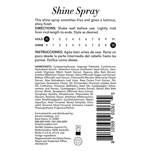Keratin Complex Shine Spray 3 fl oz - Instant gloss, heat protection