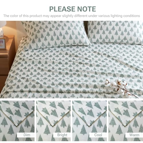 Queen Flannel Sheet Set with Ikat Tree Pattern - Cozy 100% Cotton Bedding