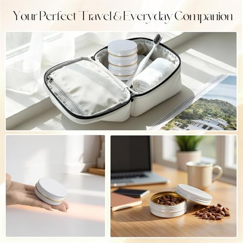 White and Gold 1 oz Metal Lip Balm Tins Set - Leak-Resistant Aluminum Containers, 48 Pack