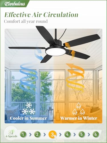 Fanbulous 52" Outdoor Ceiling Fan with Light, Remote, Waterproof IP65, Black