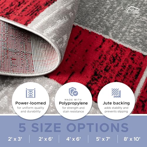 L'Baiet Verena Red & Grey Geometric Area Rug 8' x 10' - Modern Living Room Carpet