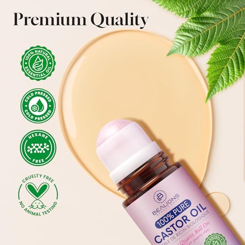 Castor Oil Roll On for Face: Castor Oil with Rose Quartz Roller for Massage - Deep Hydration Skin Moisturizer - Birthday Valentine Gifts for Women 35-65 (1.7 FL. OZ.)