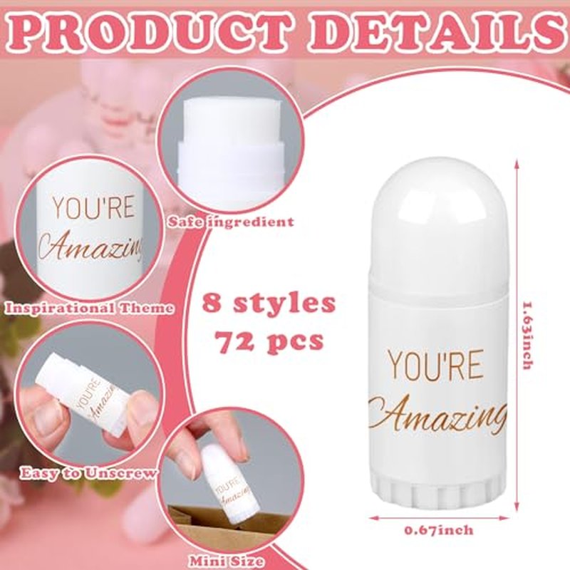 72 Pcs Worker Gifts Employee Appreciation Gifts Mini Lip Balm Bulk, 8 Assorted Flavor, Thank You Gift for Women Party Party Staff Coworker Volunteer Nurse Teacher Mother Day