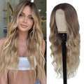 HMHIFI 26 Inch Long Wavy Curly Blonde Wig with Middle Part - Brown Ombre