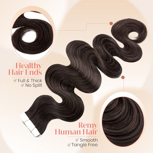 14 Inch Dark Brown Remy Human Hair Tape-in Extensions - Body Wave, 40g, 20pcs