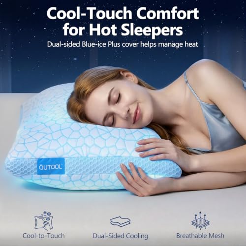 QUTOOL Cooling Pillows Set of 2 Queen Blue Ice Plus Adjustable Support Sleep Aid