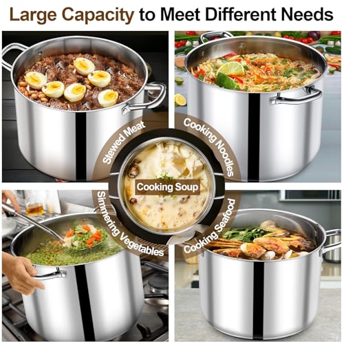 24 Qt Stainless Steel Stock Pot with Lid – Large Cooking Soup Pot for Home & Commercial Use