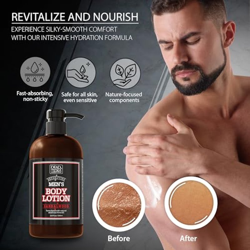 Dead Sea Collection Mens Sandalwood Hand & Body Lotion for All Skin Types - Moisturizing Body Lotion for Men with Pure Dead Sea Minerals - 16.9 Fl Oz