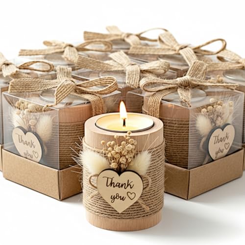 40 Pack Rustic Tealight Candle Holders Wedding Favors Bulk Set - Gift Box Included