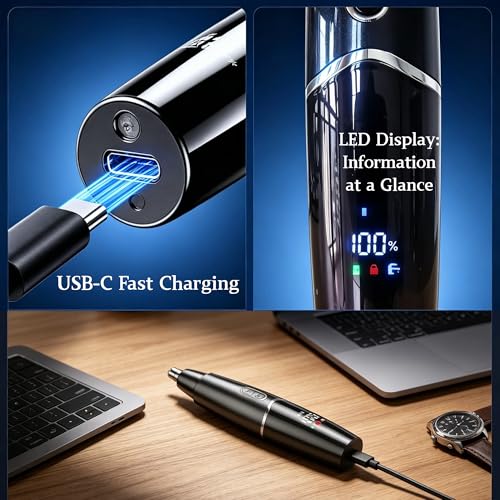 Black 5-in-1 Nose Hair & Facial Trimmer for Men, USB-C Rechargeable Waterproof Grooming Kit