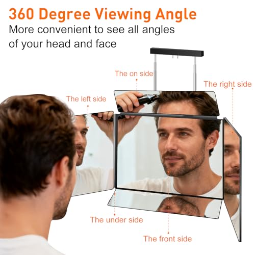 Self Hair Cutting Mirror 5-Way Tri Fold with Black Forest Variation, Adjustable and Portable