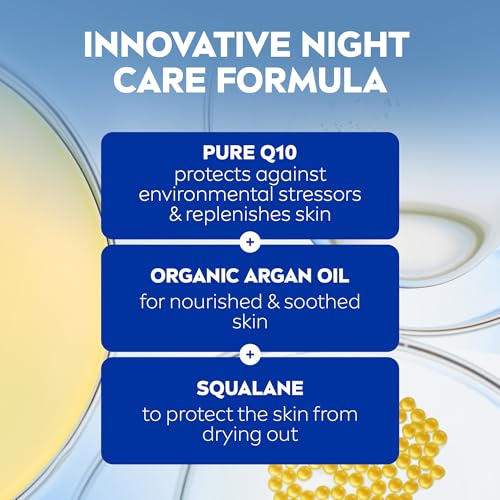 NIVEA Q10 Night Cream with Coenzyme Q10 & Organic Argan Oil - Deep Hydrating Facial Moisturizer, 50ml