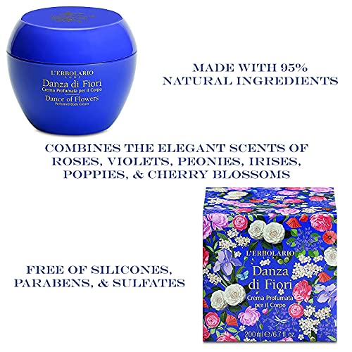 L'Erbolario Perfumed Body Cream 6.7 oz - Moisturizing Nourishing Floral Body Butter with Camellia - Dance of Flowers