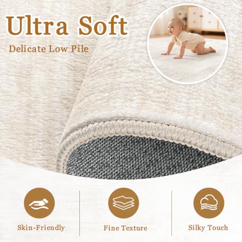 Beige Cream Washable Area Rug 8x10 Abstract Living Room Carpet - Non-Slip