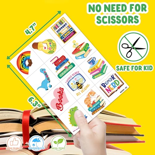 96 PCS Reading Book Pre-Cut Temporary Tattoos for Kids | Super Cute Library Booklist Nerd Themed Birthday Party Favors, Supplies, Decorations, Fake Tattoo Stickers, School Rewards & Gifts Boys & Girls
