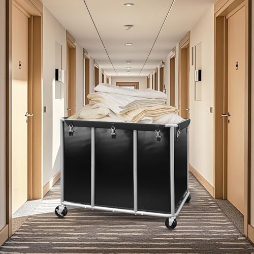 Storage Maniac Black Commercial Laundry Cart with 420L Capacity & Lockable Casters