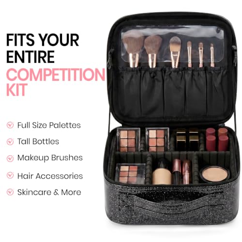Fanwoli Sparkling Black Makeup Bag with Detachable 4K LED Mirror - 3 Light Modes