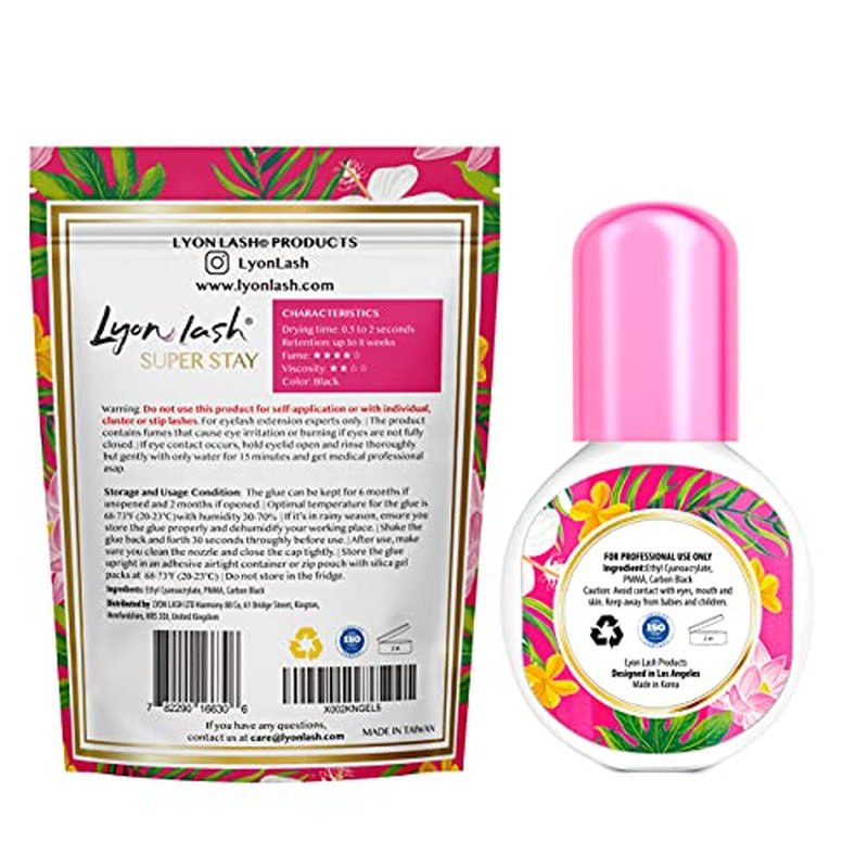 Lyon Lash Super Stay 10ml Eyelash Extension Performance Glue | 0.5 Sec Dry Time | Up to 8 Weeks Retention | Black Adhesive Supplies for Professional Use