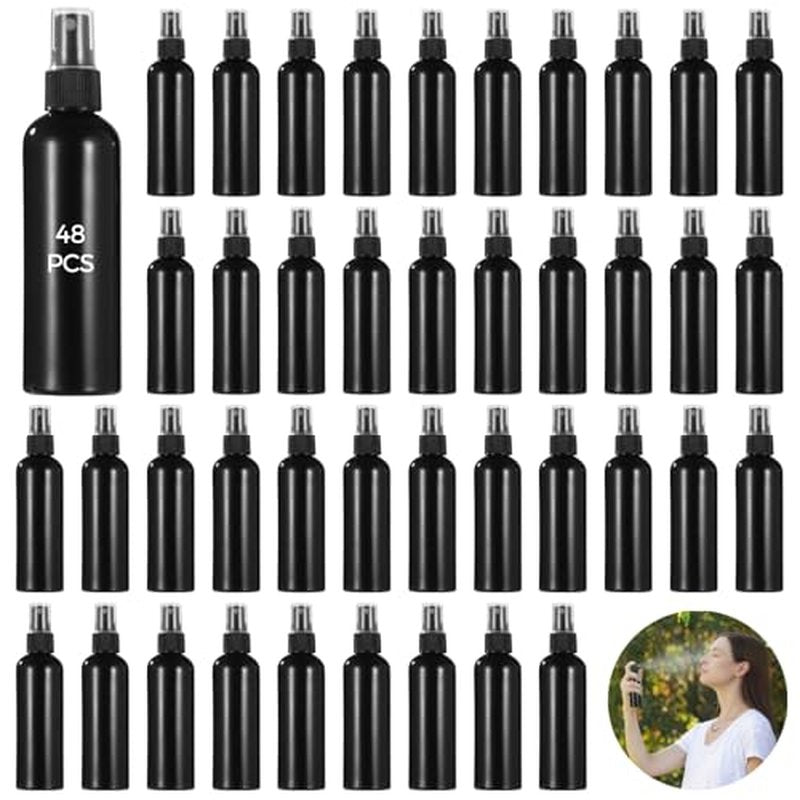 48 Pcs 4 oz Plastic Spray Bottles - 120 ML Travel Size, Fine Mist Sprayers, Ideal for Perfumes, Cosmetics, Cleaning Solutions, and More, Black