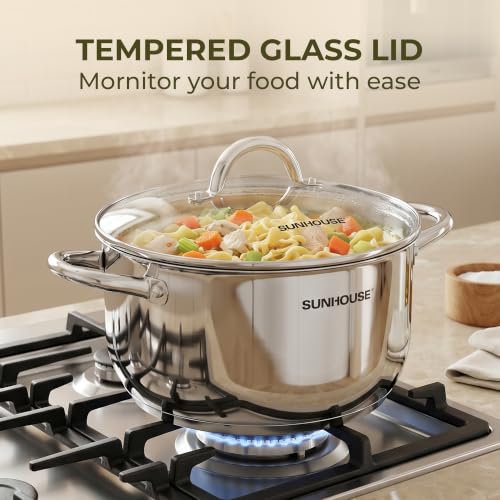 16 Quart Stainless Steel Stock Pot with Lid - Multi-Ply Base, Durable Cooking Pot