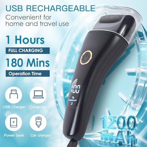 Black Electric Foot File Callus Remover Kit with 9 Grinding Heads & 3 Speed Settings