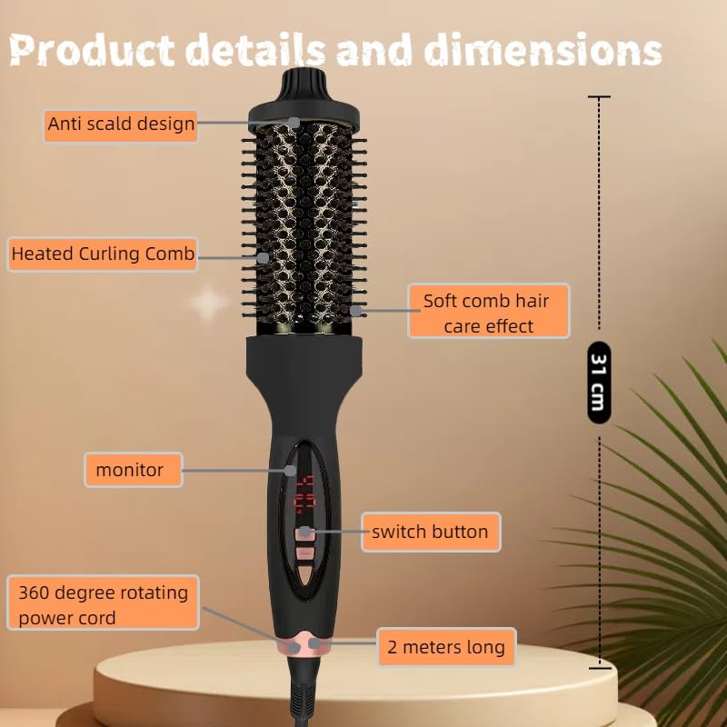 IUI Beauty Thermal Brush, IUI Beauty 3-in-1 Negative Ion Thermal Brush, Perfect Style in 30 Seconds, Snag-Free bristles for a Smooth, Seamless Glide, Up to 410°F Leafverve((Black)