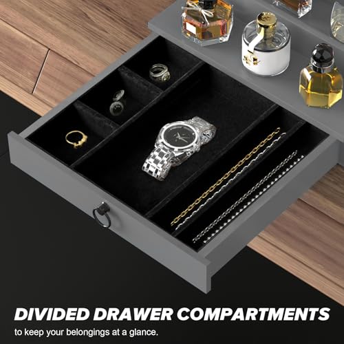 Cologne Organizer for Men, 4 Tier Black Wood Perfume Organizer with Felt Lining Drawer and Hidden Compartment, Perfume Display Holder, A Gift for Men