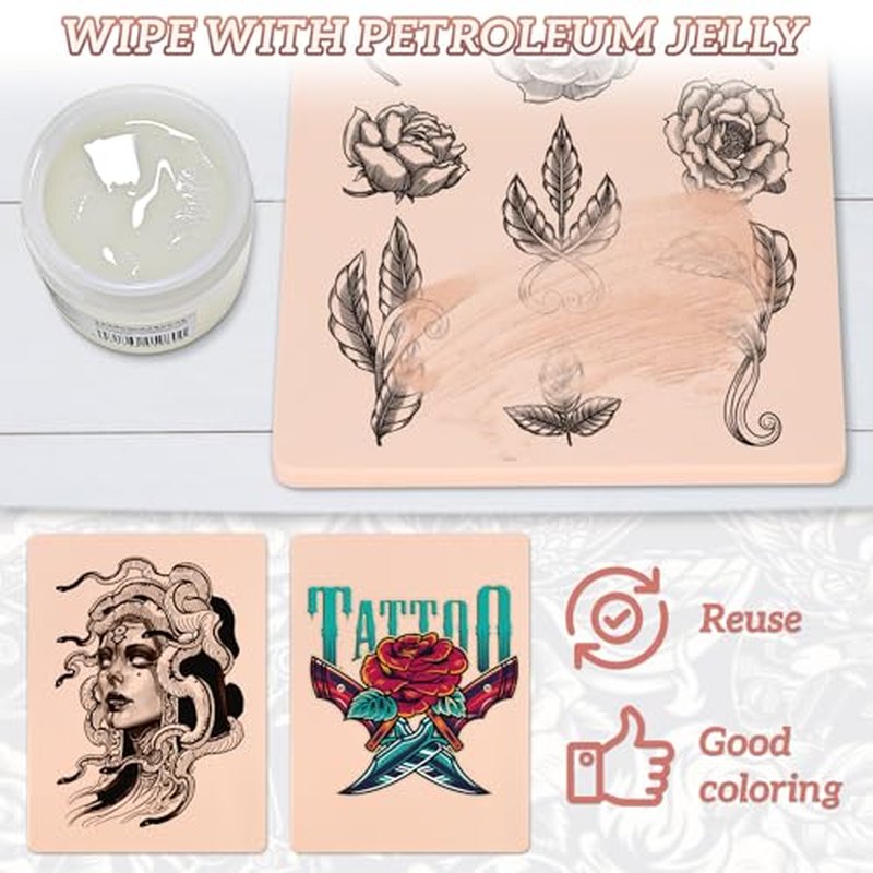 3mm Tattoo Fake Skin, 4 Pcs Pure Silicone Tattoos Practice Skin, Double Sides Real Thick Feeling Soft, Tattooing Microblading Eyebrow Lip Practice or Display for Beginners