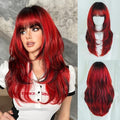Cherry Red Ombre Black Layered Tail Wig 24 Inch with Dark Roots - Heat-Resistant Synthetic Fiber, Cosplay & Daily Wear