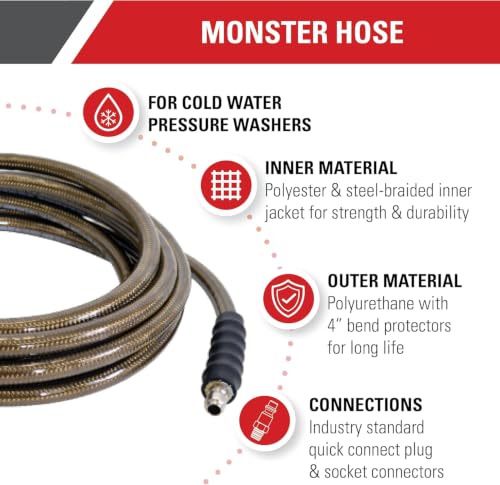 50ft Pressure Washer Hose 3/8 Inch 4500 PSI Cold Water Heavy Duty Extension
