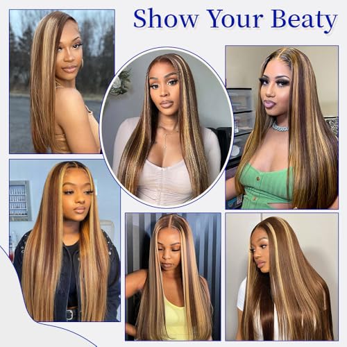 WOOMN 22 Inch 4/27 Ombre Virgin Human Hair Lace Front Wig 13x6 Highlight 200% Density