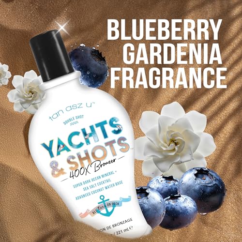 Tan Asz U Yachts & Shots Tanning Lotion, 400X Double Shot Bronzer, Super Dark Ocean Mineral & Sea Salt Cocktail Tanning Lotion with Advanced Coconut Water Base, 7.5 Fl Oz