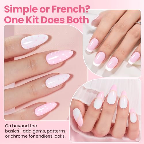 Beetles Pastel Gel Polish Set - Petal Ivory, 4Pcs White & Pink Gel Nail Polish with Base Coat Top Coat, Soak Off UV LED Lamp French Nails Art for Spring Nails Complete for Beginner & Professional