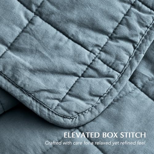 Evergracehome 100% Cotton Box Stitch Quilt Set – Queen Midnight Blue (92" x 96"), Full/Queen