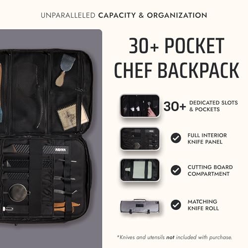 Asaya Grey Chef Knife Backpack with 20-Pocket Knife Roll - Professional Culinary Bag