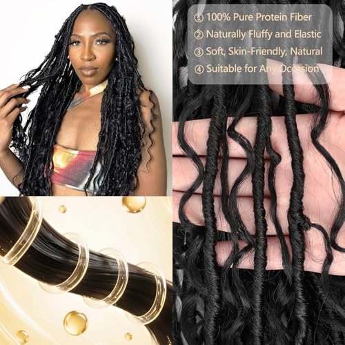 Boho Faux Locs Crochet Hair 18 Inch - 9 Pack Pre-Looped Goddess Locs for Natural Look