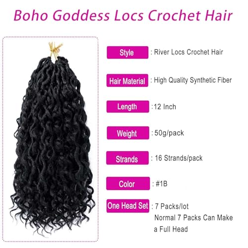 Dorsanee Goddess Faux Locs Crochet Hair - Short 12 Inch, Pack of 7, #1B