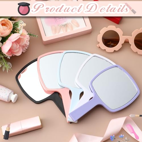 50 Pcs Small Handheld Mirrors with Handle - Multicolor Travel Makeup & Vanity Glass
