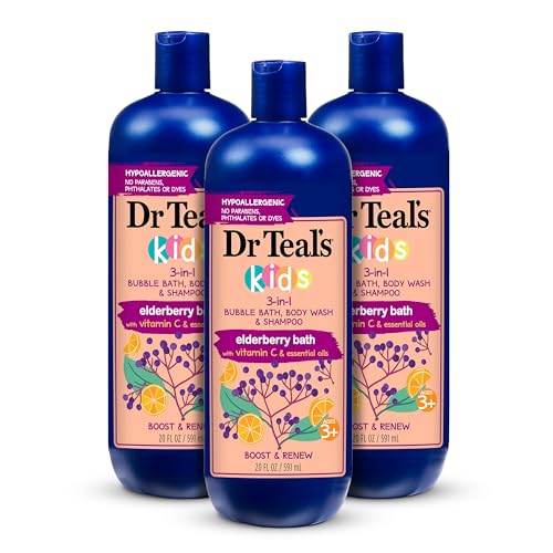 Dr Teal's Kids 3-in-1 Bubble Bath, Body Wash & Shampoo with Melatonin & Essential Oils, Boost & Renew Elderberry with Vitamin C