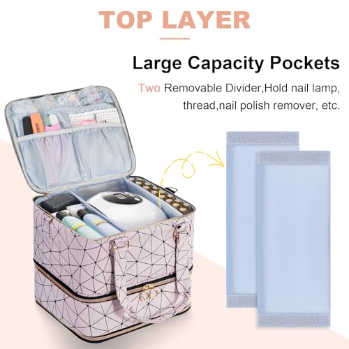 Uross Nail Polish Organizer Bag Holds 84 Bottles Nail Polish & Nail Lamp,Large Gel Nail Polish Organizers and Storage box for Nail Tech, Nail Kit Supplies Organizer Case-Lightpink